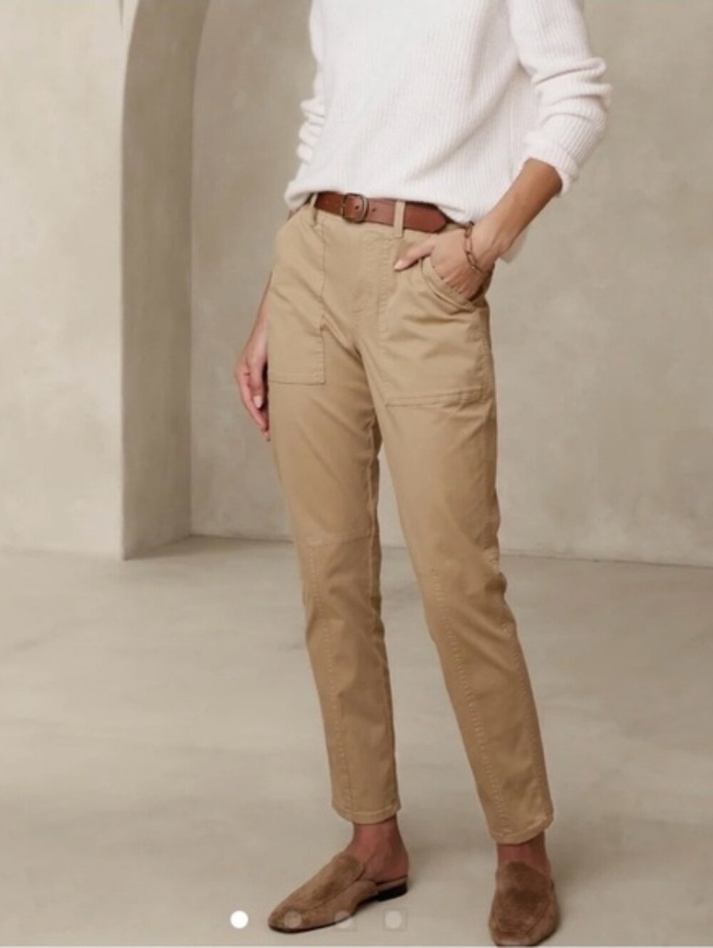 Banana Republic Khaki Straight-Leg Utility Pants 0 Petite Length Mid-Rise